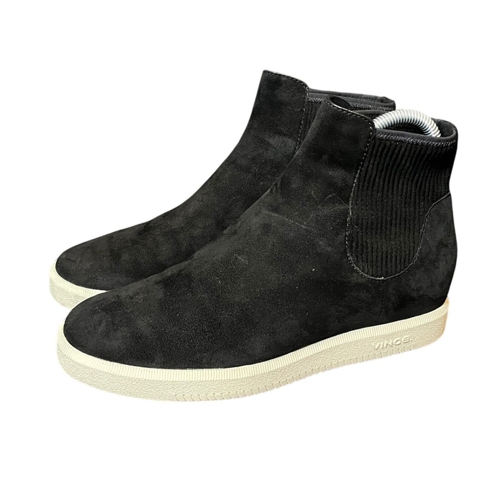 Vince Llona Chelsea Sneaker Boots Womens 7.5 Black‎ Suede Ribbed Knit Ankle